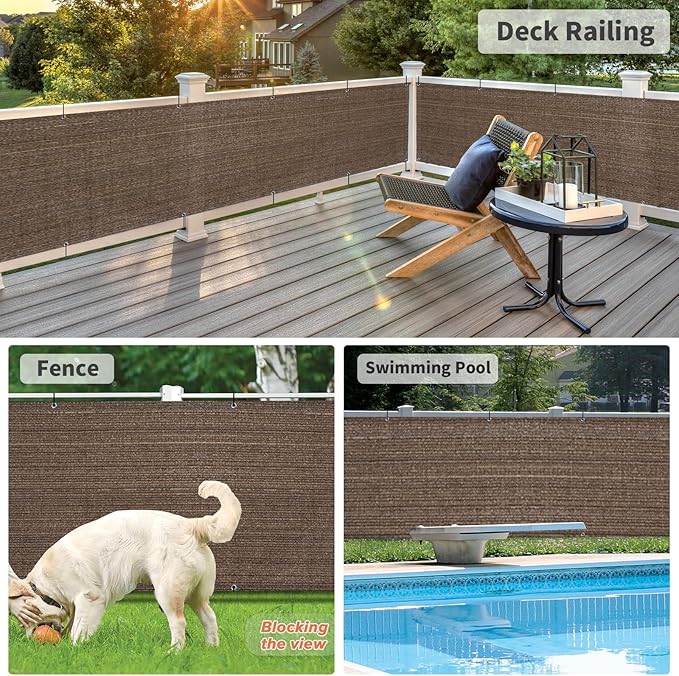 LOVE STORY Balcony Privacy Screen, 3'x12' Deck Shield Screen Fence Cover,UV Protection and Weather-Resistant,3 FT Height for Deck, Patio, Backyard, Outdoor Pool, Porch, Railing, Brown