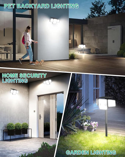 Solar Outdoor Lights with Stakes, 2500LM 180° PIR Motion Sensor, 360° Wide Angle Illumination, In-Ground or Wall Mount, IP65 Waterproof, 3 Modes, 236 LEDs Security Flood Light, 2 Pack