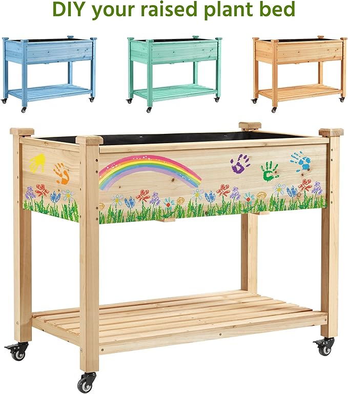 Yaheetech 42x23x33in Wooden Raised Garden Bed with Wheels Horticulture Flower Planter Boxes Elevated Vegetables Growing Bed for Grow Herbs and Vegetables, 2 PCS