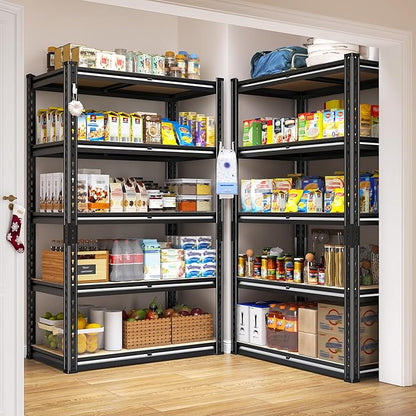 Set of 2 Storage Shelves 5 Tier Garage Shelving Heavy Duty Metal Shelving 2020LBS Adjustable Metal Shelf 59.8" H Pantry Shelf for Garage Pantry Closet Kitchen Basement 28"W x 12"D x 59.8"H,2 Pack