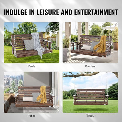 VEVOR Outdoor Wooden Porch Swing, 880lbs 4.5FT Heavy Duty Haning Porch Swings Bench Chair for Patio, Garden and Courtyard