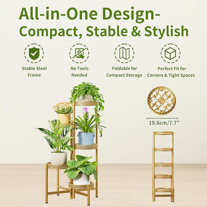 Tall Plant Stand Indoor Outdoor, Corner Metal Flower Pot Stands for Multiple Plants, 5 Tier Heavy Duty Plant Shelf for Patio Garden Balcony Living Room Bedroom - GoldWave