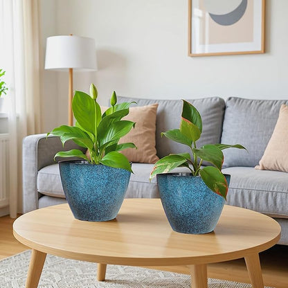 8 inch Plant Pots, Pack of 4 Plastic Planter for Indoor Outdoor Plant with Drainage Holes and Saucers, Flower Pots for Garden Home Decor (Blue, 4pcs)