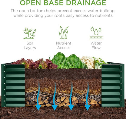 Best Choice Products 4x2x2ft Outdoor Metal Raised Garden Bed, Deep Root Box Planter for Vegetables, Flowers, Herbs, 119 Gallon Capacity, 100% Non Toxic Materials - Dark Green