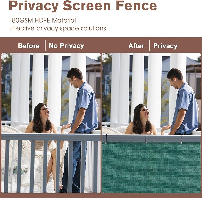 Garden Privacy Screen, 3 x 15 ft Dark Green HDPE Balcony Windscreen
