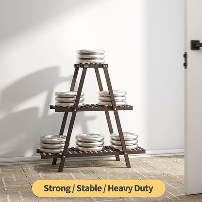 Plant Stand Indoor, Outdoor bamboo Plant Rack for Multiple Plants, 3 Tier 8 Potted Flower Holder Ladder,Plant Shelf Ladder Table Plant Pot Stand for Living Room, Patio, Balcony (Brown)