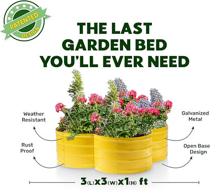 Plant & Plot Galvanized Raised Garden Beds Outdoor // 3×3×1 ft Planter Raised Beds for Gardening, Vegetables, Flowers // Large Metal Garden Box (Yellow) // Patented Tool-Free Design