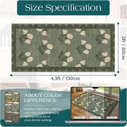 Outdoor Rug Door Mat with Floral Design, Sage Green, 2 x 4.25 ft