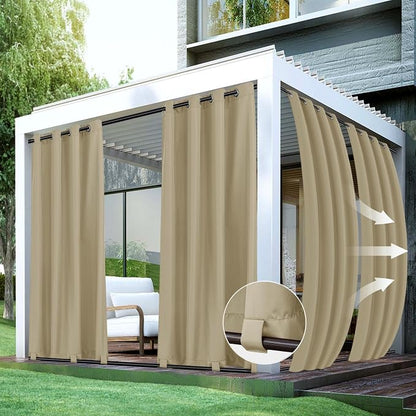 HolidayIdeas Outdoor Curtains for Patio Waterproof 4 Panels-Windproof by HolidayIdeas