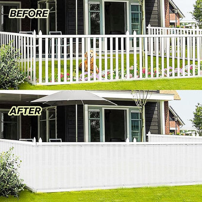 LOVE STORY Balcony Privacy Screen, 2.5'x8' Deck Shield Screen Fence Cover,UV Protection and Weather-Resistant,3 FT Height for Deck, Patio, Backyard, Outdoor Pool, Porch, Railing, White
