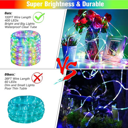 132Ft Rope Lights for Outside, Waterproof 18 Colors Changing Rope Lights Fairy String Lights with Remotes, 400 LEDs Dimmable Twinkle Christmas Lights for Bedroom Patio Halloween Decorations