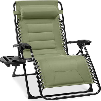 Best Choice Products Oversized Padded Zero Gravity Chair, Folding Outdoor Patio Recliner, XL Anti Gravity Lounger for Backyard w/Headrest, Cup Holder, Side Tray, Polyester Mesh - Sage Green