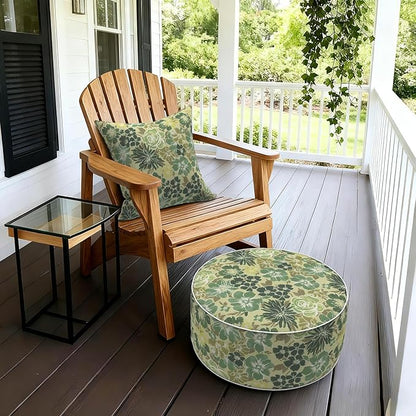 LVTXIII Inflatable Stool Ottoman Footrest with Handle, Decorative Fade-Resistant Foot Stool, Indoor or Outdoor Pouf for Home Garden and Camping Use, 21x21x9, Green Rose