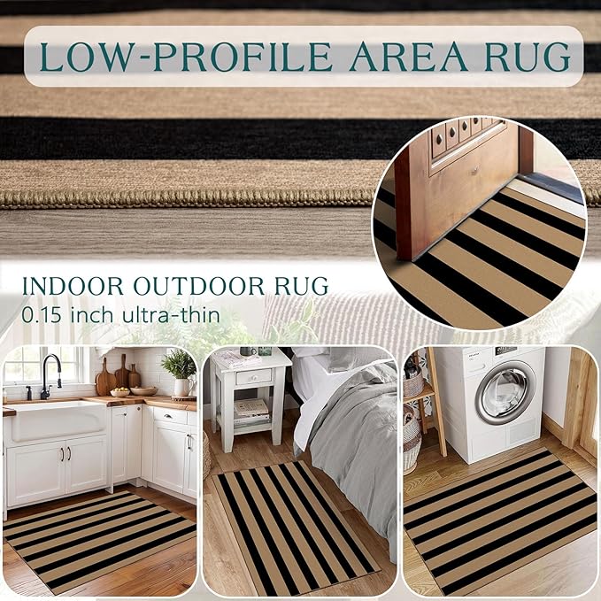 Outdoor Rugs Striped Door Mat, Brown and Tan, 2 x 3 Ft