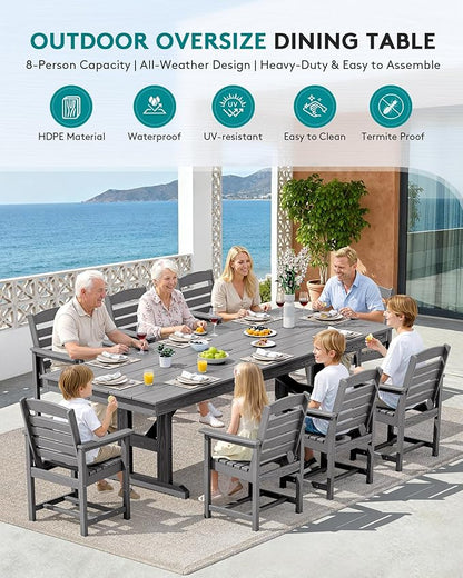 SERWALL Outdoor Dining Chairs Set of 4, All-Weather HDPE Patio Chair with 19.7" Widened Seat, for Backyard, Garden, Gray