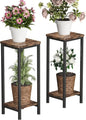 Homeiju Plant Stand Indoor, 2 Tier Wood Corner Plant Stand, Modern Square Plant Shelf Flower Stand for Living Room Patio Balcony Garden, Rustic Brown