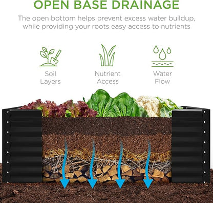 Best Choice Products 4x2x2ft Outdoor Metal Raised Garden Bed, Deep Root Box Planter for Vegetables, Flowers, Herbs, 119 Gallon Capacity, 100% Non Toxic Materials - Black