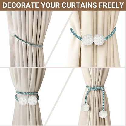 Hion Magnetic Curtain Tiebacks Blue 6 Pack, Curtain Tiebacks Buckles Holdbacks Holders Hooks Clip for Home Bedroom Office Decorative Thick or Thin Curtain