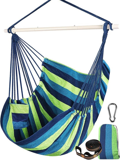 Chihee Hammock Swing Chair - Strong Metal, Collapsible, Portable, Max 500 lbs, Comfy Seat, Patio & Lawn, Cotton Blended, Indoor/Outdoor