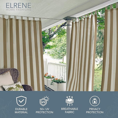 Elrene Home Fashions Highland Stripe Indoor/Outdoor Curtain Panel, 50 inches X 84 inches, Natural