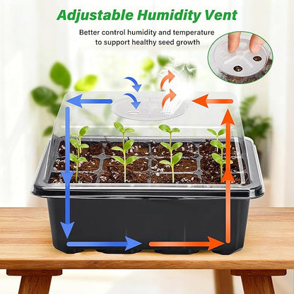 Bonviee 5-Pack Seed Starter Tray Seedling Kits,Plant Starter Kit with Adjustable Humidity Dome and Base Indoor Greenhouse Mini Propagator for Seeds Growing Starting (12 Cells per Tray,Black)