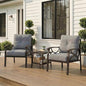 RoyalCraft Outdoor Patio Furniture Set, 3 Pieces Metal Patio Conversation Set with Side Table for Porch Garden Backyard, Grey