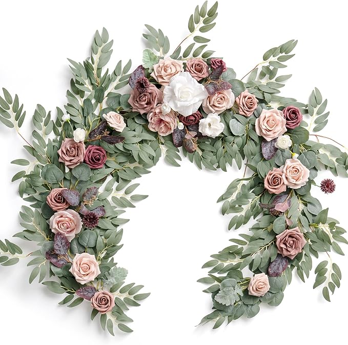 Artificial Flower Garland in Dusty Rose and Mauve, 72-Inch Silk Eucalyptus