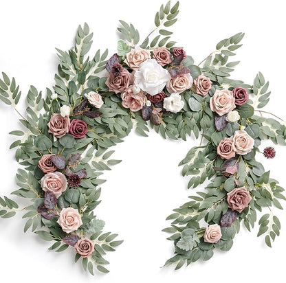 Artificial Flower Garland in Dusty Rose and Mauve, 72-Inch Silk Eucalyptus
