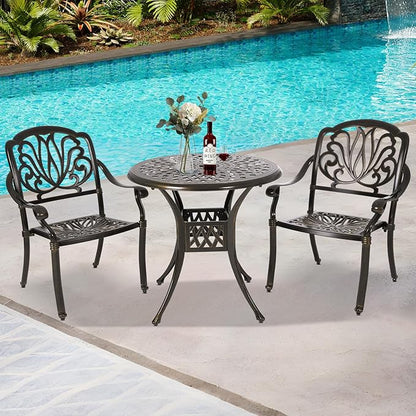 Patio Dining Table,Cast Aluminum Patio Table with Umbrella Hole, Outdoor Bistro Table for Backyard, Garden, Patio