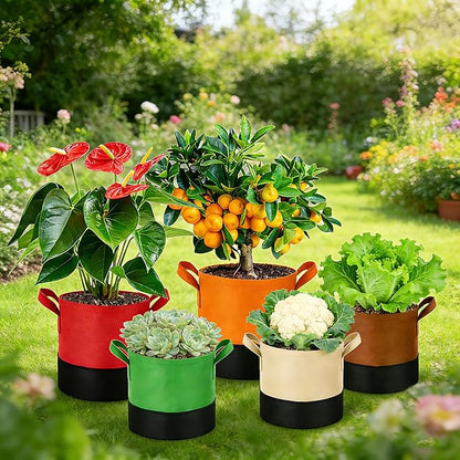 10 Gallon Fabric Grow Bags 5-Pack, 350G Heavy Duty Nonwoven Plant Pots with Handles, Breathable Root Pruning Containers for Vegetables Flowers Indoor Outdoor Gardening