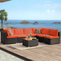 7-Piece Patio Furniture Set - Outdoor Sectional Sofa Set with Cushions and Glass-Top Coffee Table for Gardens, Poolside, Backyards and Porches, Black/Orange