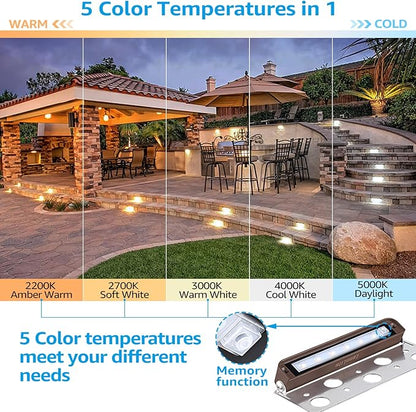 LEONLITE 8-Pack Premium Series 5CCT 7 Inch LED Hardscape Lighting Swivel, 2200K/2700K/3000K/4000K/5000K Selectable, Retaining Wall Light Low Voltage, 12V Paver Light, 4.5W Outdoor Step Light, ETL