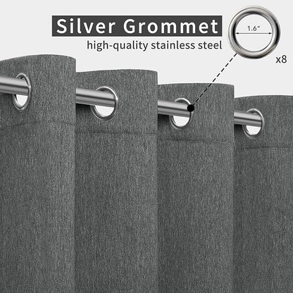 Easy-Going Linen Look Outdoor Curtains Waterproof Windproof Porch Curtains, Soft Thicken Outdoor Privacy Curtains for Patio, Gazebo, Grommet Top and Tab Bottom Drape, 1 Panel, 54x108 inch, Dark Grey