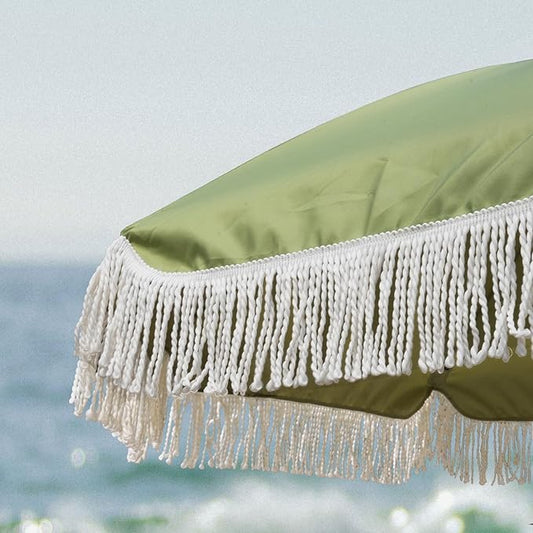 Patio Umbrella with Fringe Outdoor Tassel Umbrella UPF50+ Premium, 7ft