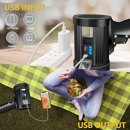 Spotlight 1000000 Lumens, 6 Modes Led Rechargeable Spotlight Flashlight As Seen on TV with Tripod, 3 Color Filters, Super Bright Solar Spot Lights Outdoor Handheld for Hunting, Boating, Large