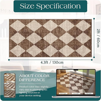 Outdoor Rug with Brown Beige Harlequin Pattern, 2 x 4.3 ft