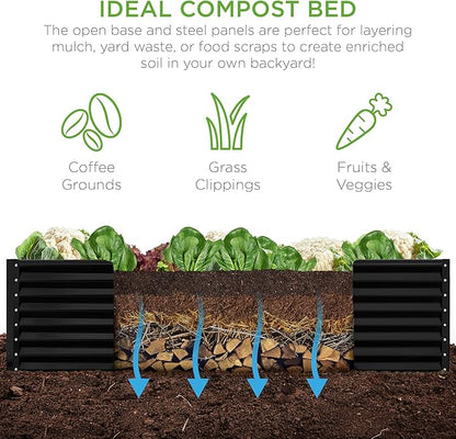 Best Choice Products 8x4x2ft Outdoor Metal Raised Garden Bed, Deep Root Planter Box for Vegetables, Herbs & Flowers, 478-Gallon Capacity, 100% Non Toxic Materials - Black