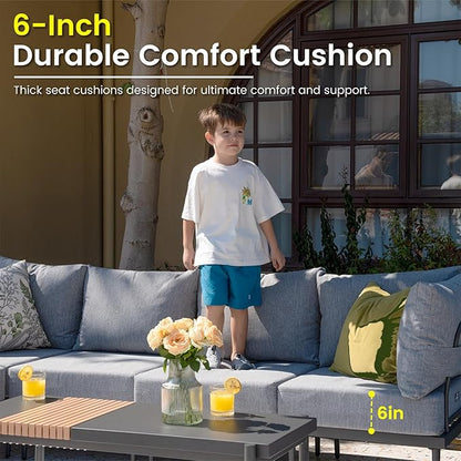 Sundale Outdoor 7 Pieces Metal Patio Furniture Set, Outdoor Sectional Sofa with 6 Inch Olefin Cushion, Modern Outdoor Conversation Sets with Coffee Table for Backyard, Poolside, Sunroom