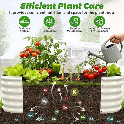 17" Tall Outdoor Garden Raised Garden Bed Kits, 5ft X 2ft Oval,0.8MM Thick Metal Raised Planter Bed/Ground Planter Box for Variety of Flowers,Herbs,Vegetables (Cream White, 60X24X16.5 Inches)