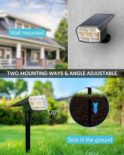 HIBOITEC Solar Spot Lights Outdoor Waterproof 59LED Landscape Lights Solar Powered Uplights Adjustable Brightness Dusk to Dawn for Outside Garden Yard Trees 4 Packs Warm White