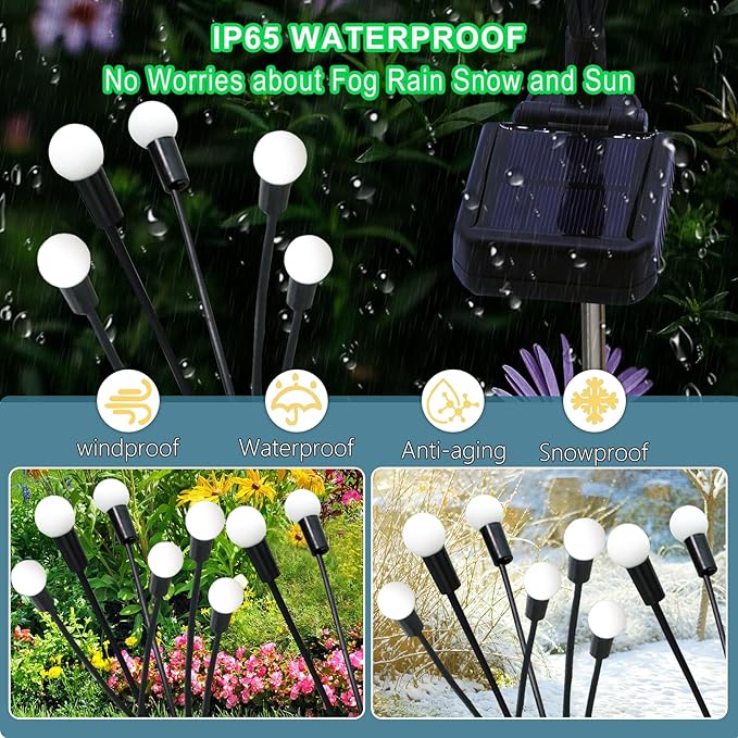 Kohlrabi Solar Garden Lights Outdoor, 6 Pack 60 LED Pink Firefly Lights Waterproof, Sway by Wind, Solar Swaying Light for Yard Patio Backyard Garden Planter Flower Bed Pathway Outdoor Decoration