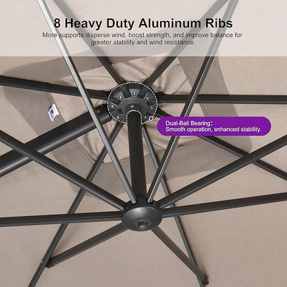 PURPLE LEAF Patio Umbrella 10' X 13' Rectangle Cantilever Umbrella with Wind Resistance Base Large Aluminum Outdoor Umbrellas with UPF40+ Premium Fabric for Deck Pool Garden, Sand Dune