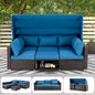 HOMREST 6 Pieces Patio Furniture Sets, Rattan Daybed with Retractable Canopy, Outdoor Sectional Sofa Set with Adjustable Backrest, Chaise Chair Sunbed for Garden Poolside Backyard (Blue)