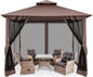 COBIZI Gazebo 10x10 Heavy Duty Gazebos with Improved Nettings Outdoor Gazebo Double Roof Patio Gazebos with Metal Steel Frame Outdoor Canopy for Patio, Deck, Backyard-Brown