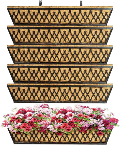 6 Pack 30 Inch Window Boxes Planters Railing Planter Box with Adjustable Brackets for Porch Fence Patio Balcony Hanging Flower Baskets with Coco Liners for Outdoor Garden Decor - Bronze