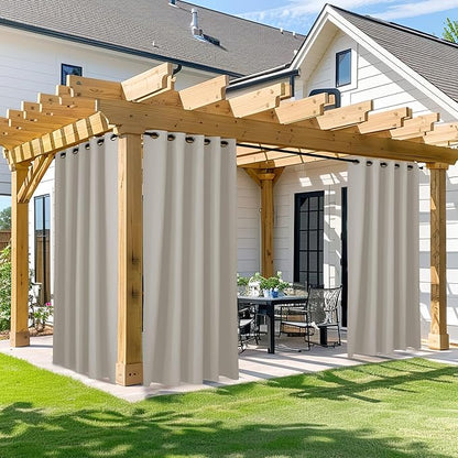 NICETOWN Outdoor Curtain for Patio Waterproof, W66 x L84 inch Blackout Thermal Insulating Outside Curtain for Gazebo Pavilion Pergola, Weatherproof Curtain for Summer, 1 Panel, Natural