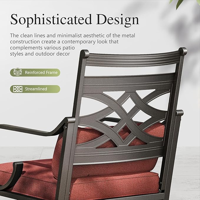 Sophia and William Outdoor Patio Dining Set for 6, Outdoor Table and Chairs, Removable Red Seat Cushions, 4 Fixed，2 Swivel Chairs, 60" Black Patio Dining Table,Red