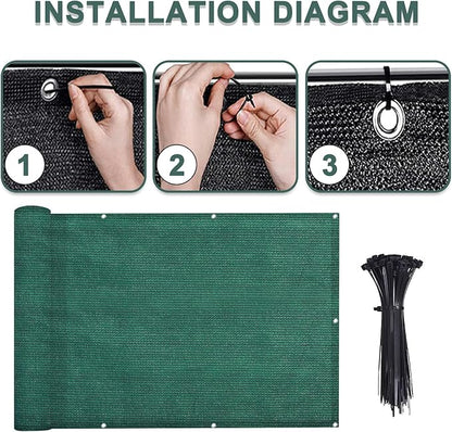 LOVE STORY 3'x10' Dark Green Balcony Screen Privacy Fence Cover UV Protection (HDPE) Weather-Resistant 3 FT Height Shield for Deck, Patio, Backyard, Outdoor Pool, Porch, Railing