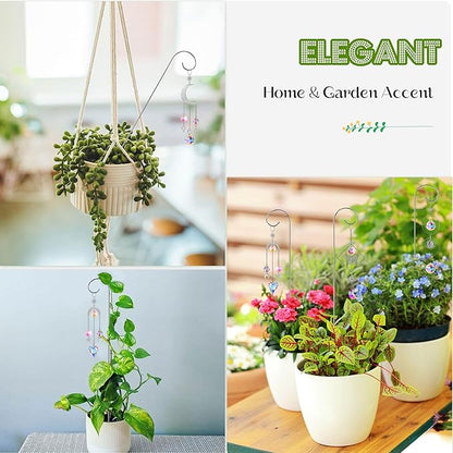 HDCRYSTALGIFTS 4 Pack Crystal Sun Catchers with 13.5'' Small Trellis for Potted Plants Indoor Plant Stake Suncatcher Decoration for Home Window Garden, Sliver