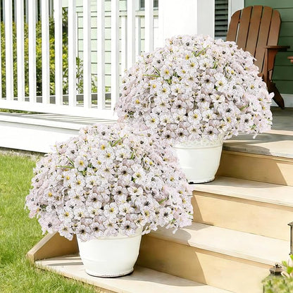 22 Pack Artificial Flowers Outdoor Fake Plants, Faux Flowers UV Resistant with Plastic Plants, Faux Silk Flowers for Outdoors Outside Front Porch Hanging Planter Window Box Garden Decoration(White)
